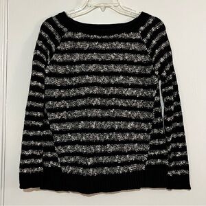 Lou & Grey Black and White Striped Wide Neck Sweater Size S